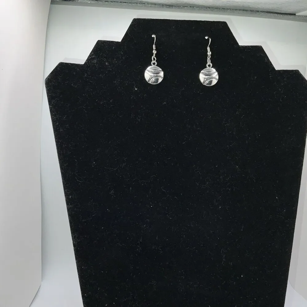 Baseball, Softball With Hook Earrings Shiny Finish Silver Play Ball New